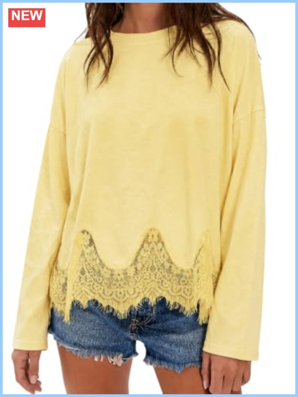Oversized Long Sleeve Lace Trim Tee
